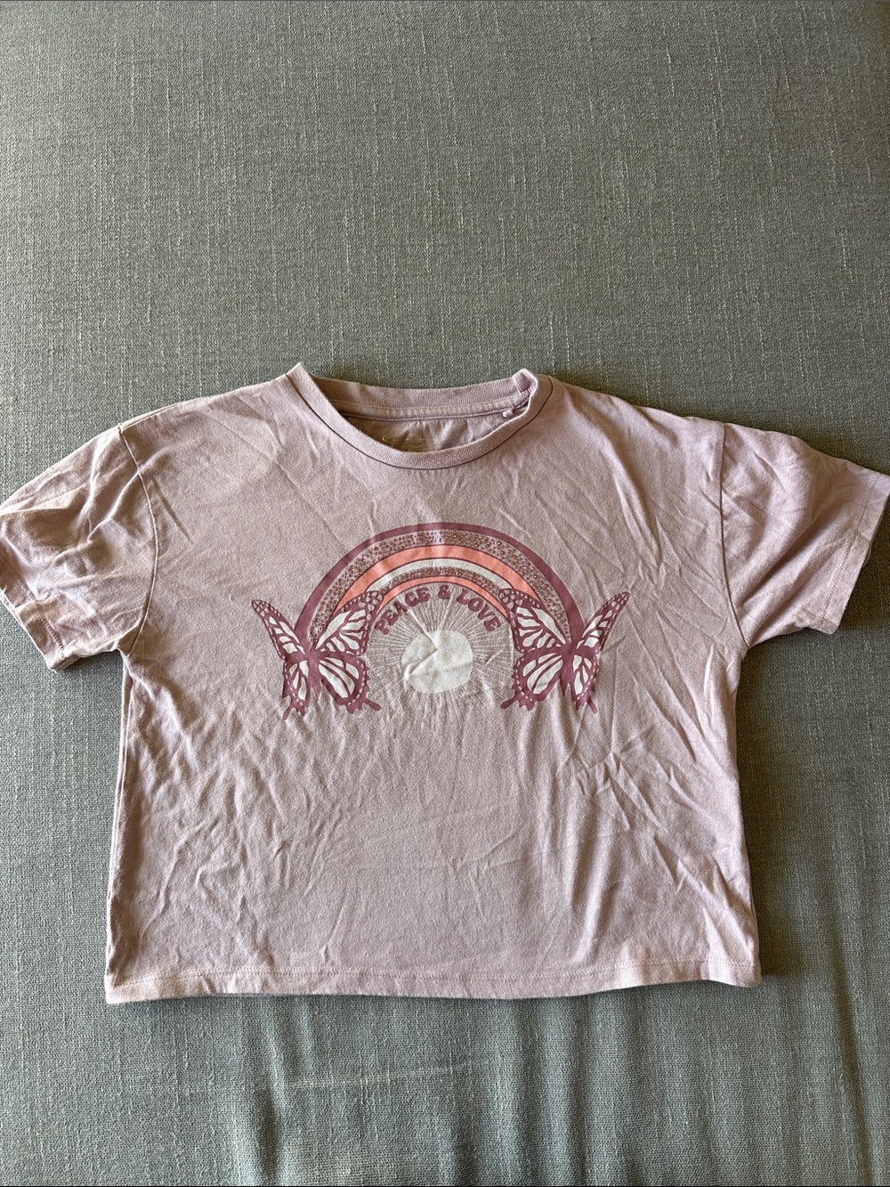 Jessica Simpson Girls Pink Rainbow Butterfly Boxy Fit T Shirt Size XL 14/16